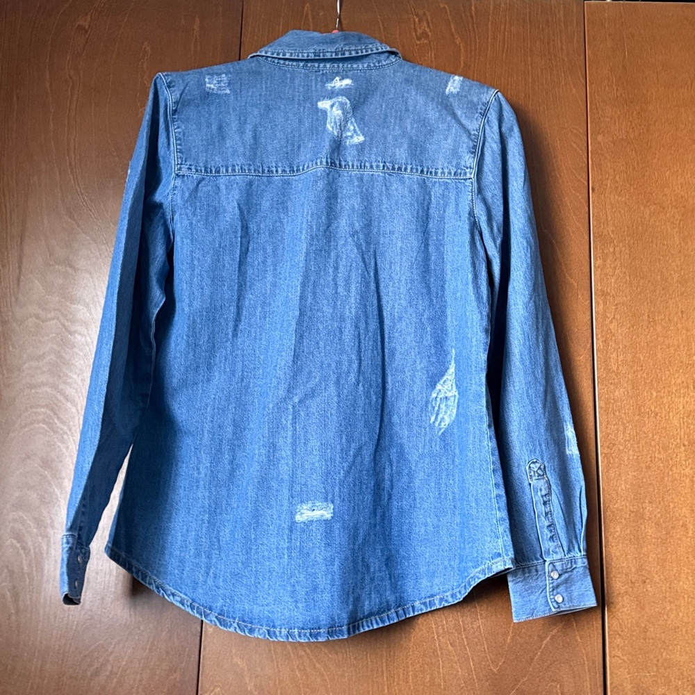 Highway Wet Seal Classic Blue Denim Snap Up Shirt NWT Sz Lg  Pearlized Snaps - Picture 6 of 8